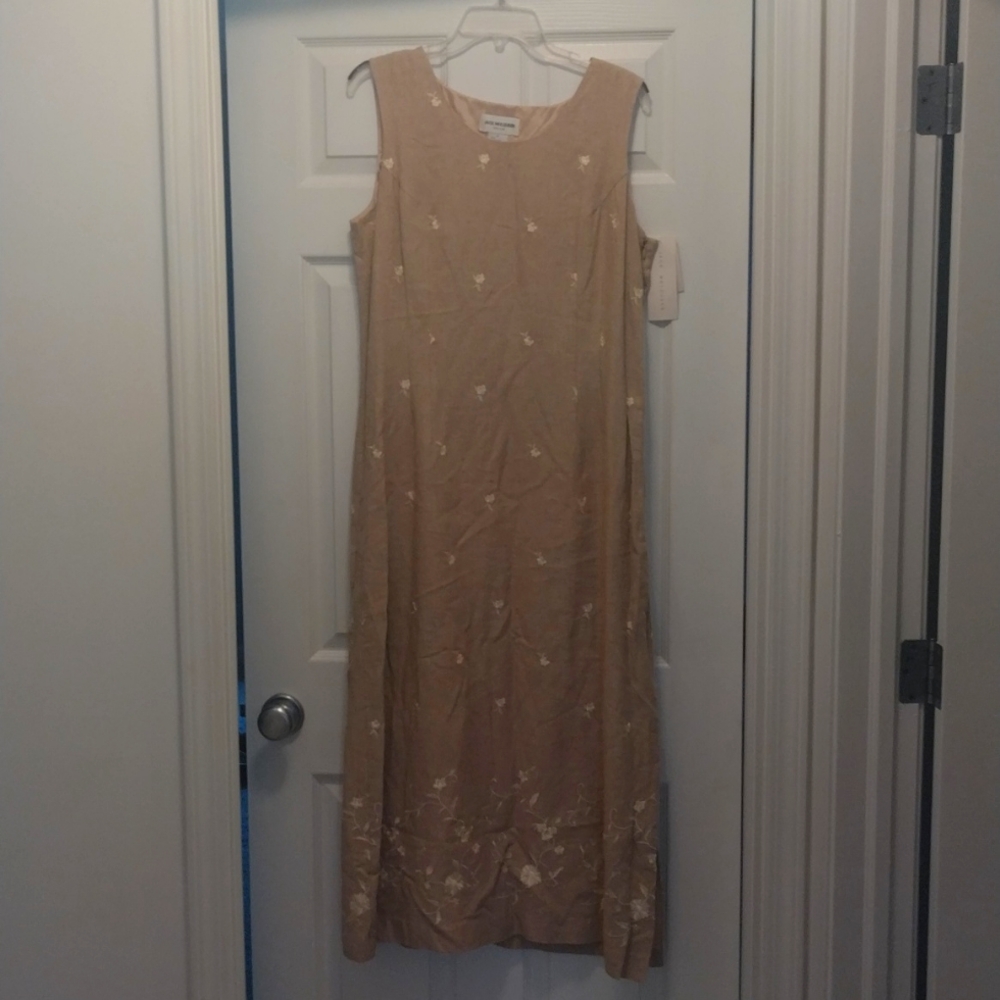 -Vintage Jack Mulqueen NY linen blend lined w slit side zip lagenlook maxi dress